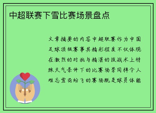 中超联赛下雪比赛场景盘点